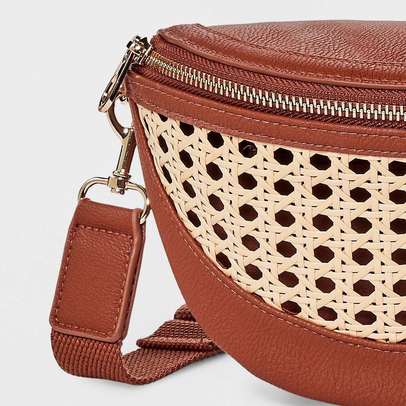 slide 5 of 5, Straw Detail Belt Crossbody Bag - Universal Thread™ Cognac, 1 ct