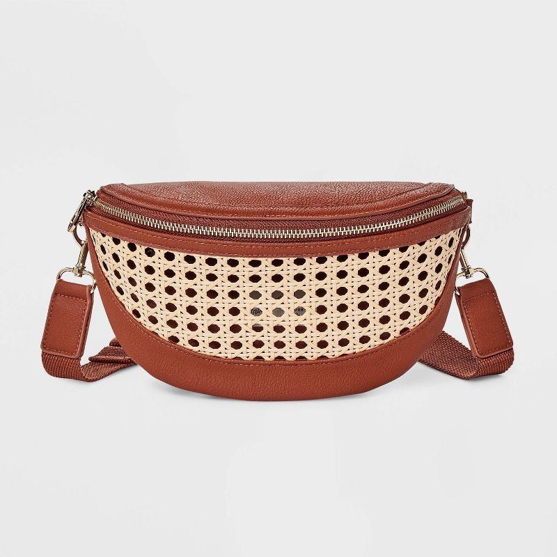 slide 1 of 5, Straw Detail Belt Crossbody Bag - Universal Thread™ Cognac, 1 ct