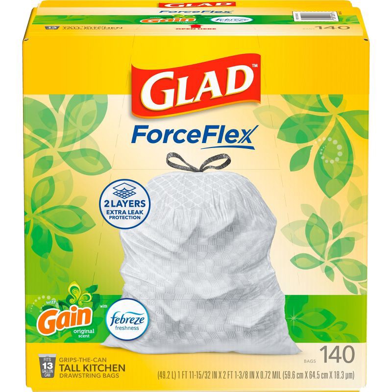 slide 2 of 11, Glad ForceFlex Drawstring Trash Bags - Gain Original - 13gal/140ct, 13 gal, 140 ct