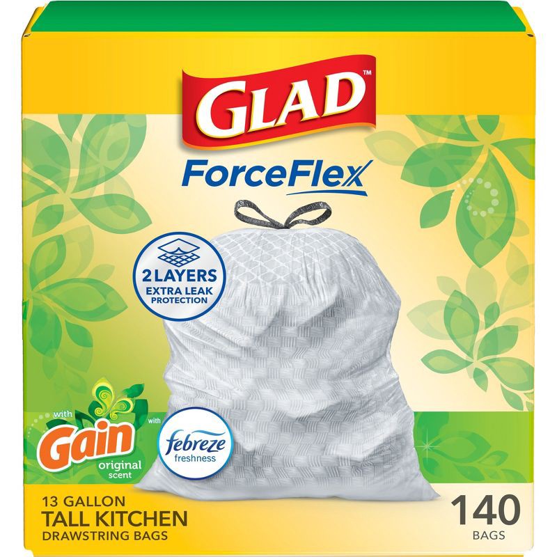 slide 1 of 11, Glad ForceFlex Drawstring Trash Bags - Gain Original - 13gal/140ct, 13 gal, 140 ct