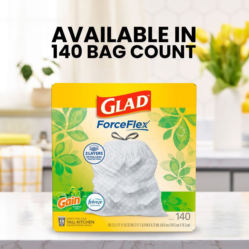 slide 5 of 11, Glad ForceFlex Drawstring Trash Bags - Gain Original - 13gal/140ct, 13 gal, 140 ct