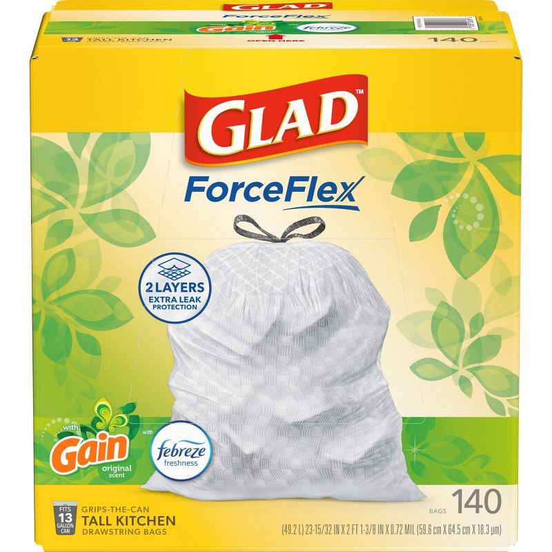 slide 10 of 11, Glad ForceFlex Drawstring Trash Bags - Gain Original - 13gal/140ct, 13 gal, 140 ct