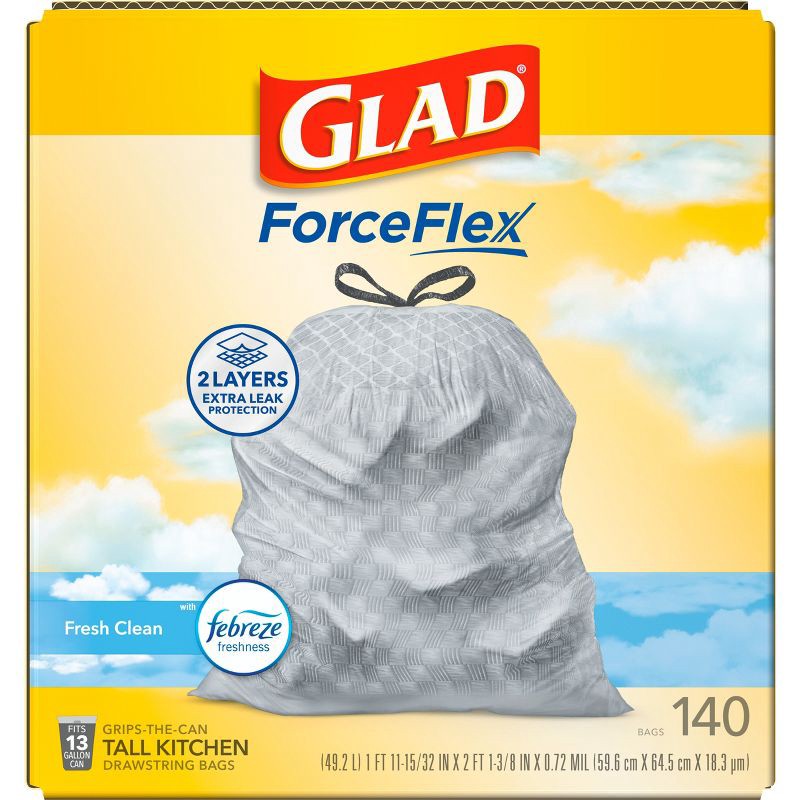 slide 11 of 11, Glad ForceFlex Drawstring Trash Bags - Febreze Fresh - 13gal/140ct, 13 gal, 140 ct