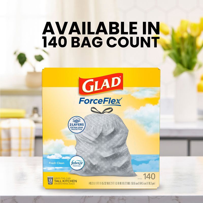 slide 5 of 11, Glad ForceFlex Drawstring Trash Bags - Febreze Fresh - 13gal/140ct, 13 gal, 140 ct