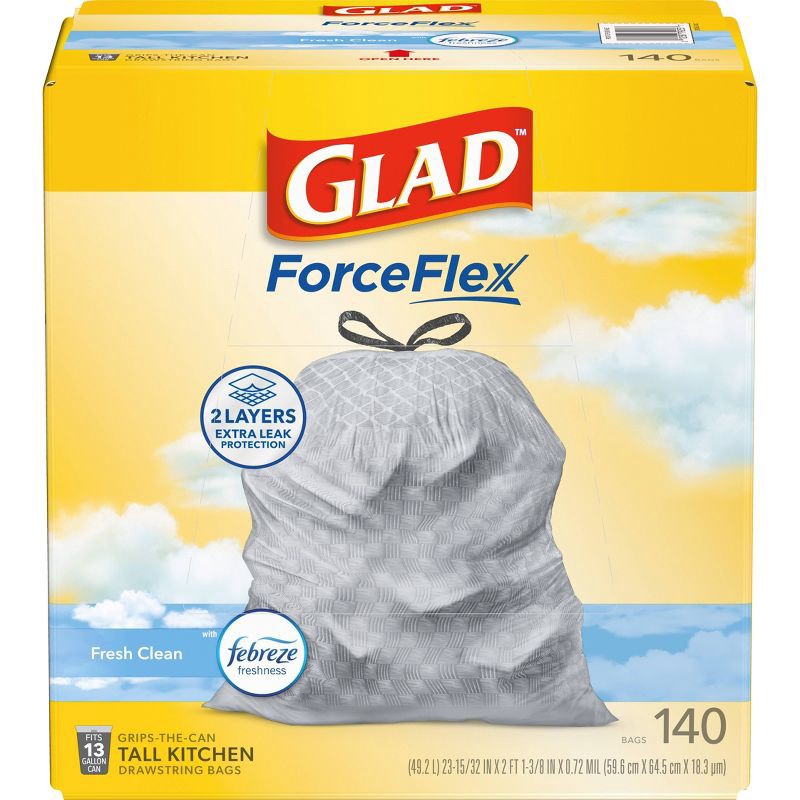 slide 10 of 11, Glad ForceFlex Drawstring Trash Bags - Febreze Fresh - 13gal/140ct, 13 gal, 140 ct