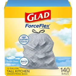 Glad ForceFlex Drawstring Trash Bags - Febreze Fresh - 13gal/140ct
