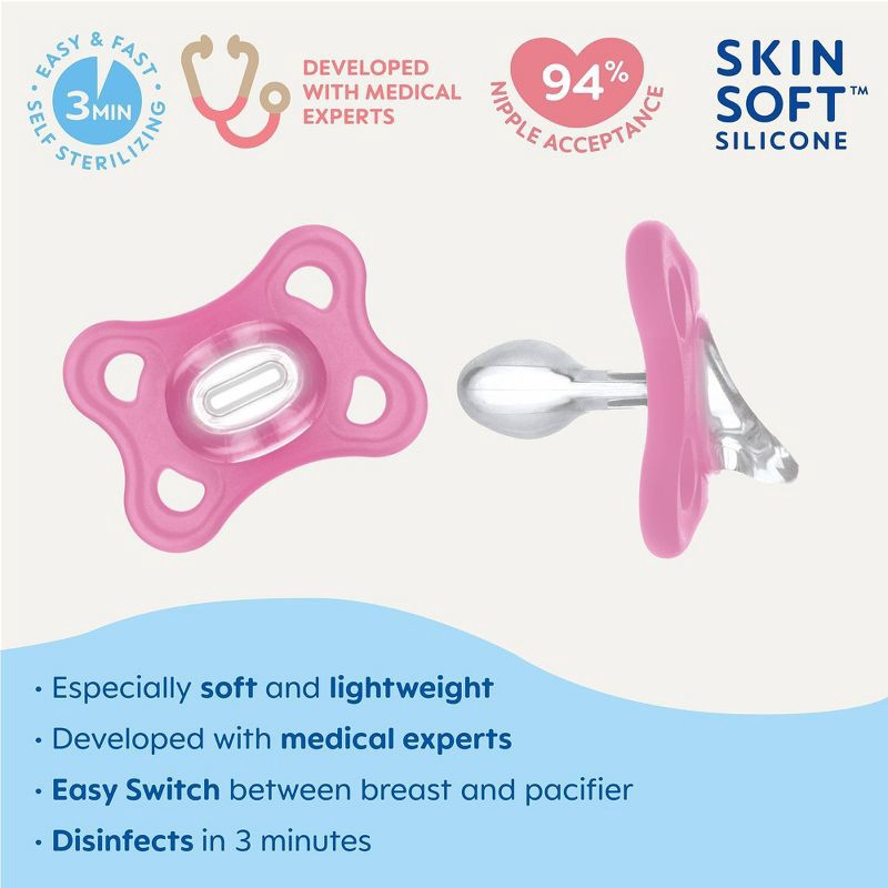 slide 3 of 7, MAM Comfort 1 Newborn Lightweight Silicone Pacifier - Girl - 2pk, 2 ct