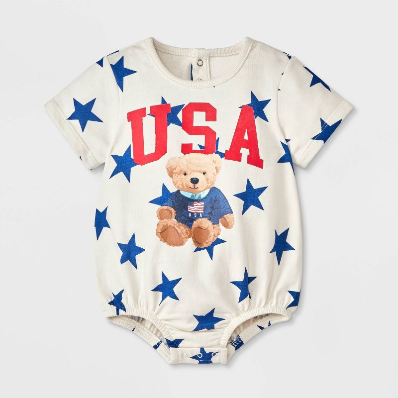 slide 1 of 4, Grayson Mini Baby Americana USA Teddy Bear Romper - Blue 3-6M, 1 ct