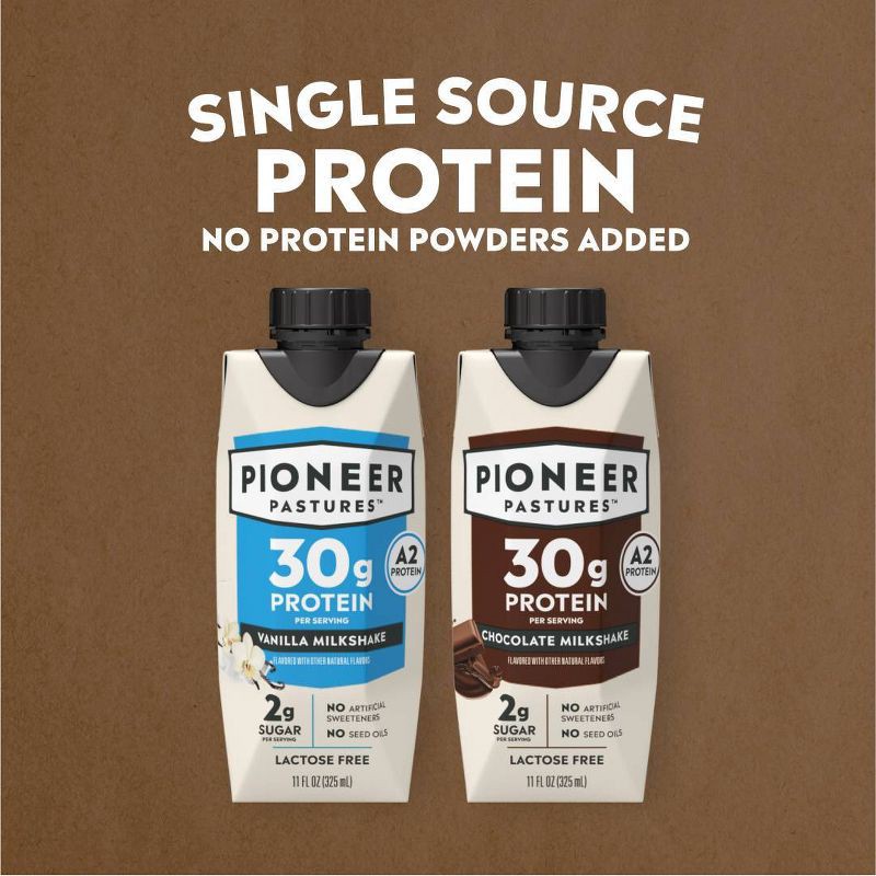 slide 7 of 8, Pioneer Pastures High Protein Nutritional Milkshake Chocolate Non-Caffeinated - 44 fl oz/4pk, 4 ct; 44 fl oz