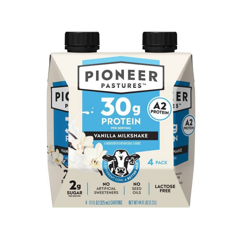 slide 1 of 8, Pioneer Pastures High Protein Nutritional Milkshake Vanilla Non-Caffeinated - 44 fl oz/4pk, 4 ct; 44 fl oz