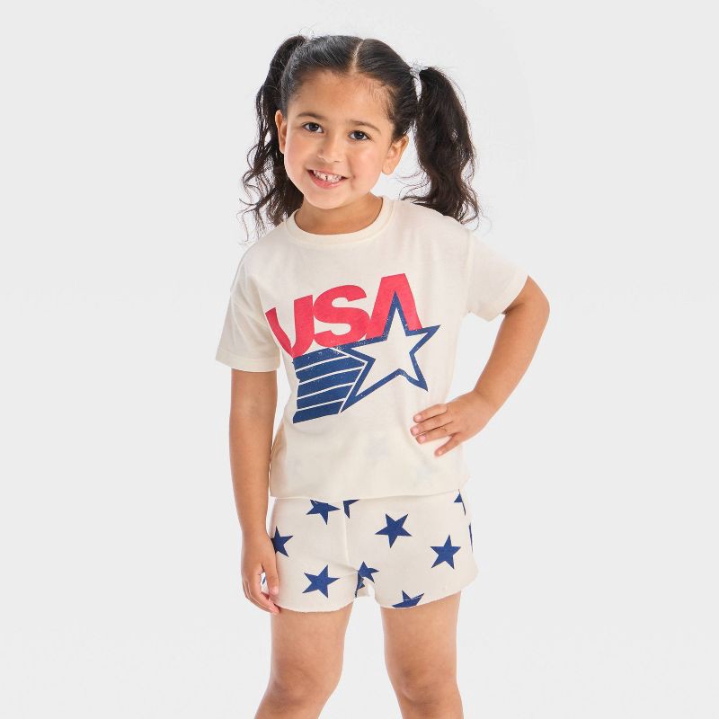 slide 3 of 4, Grayson Mini Toddler Girls' 2pc Americana USA Short Sleeve T-Shirt and Star Shorts Set - Red/White/Blue 18M, 2 ct
