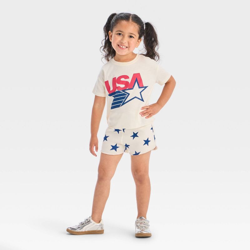 slide 1 of 4, Grayson Mini Toddler Girls' 2pc Americana USA Short Sleeve T-Shirt and Star Shorts Set - Red/White/Blue 18M, 2 ct