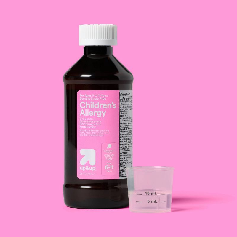 slide 2 of 3, Dye-free Children's Allergy Relief - Diphenhydramine - Bubble Gum - 8 fl oz - up&up™, 8 fl oz