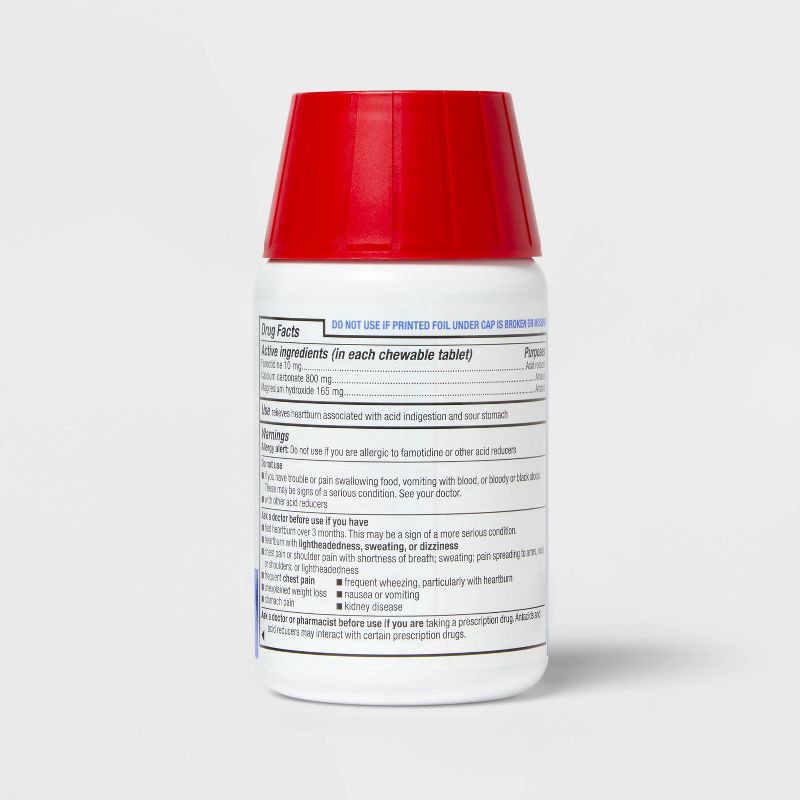 slide 3 of 4, Famotidine 10mg Dual-Action Acid Controller Chew Tablets - Mint Flavor - 50ct - up&up™, 50 ct; 10 mg