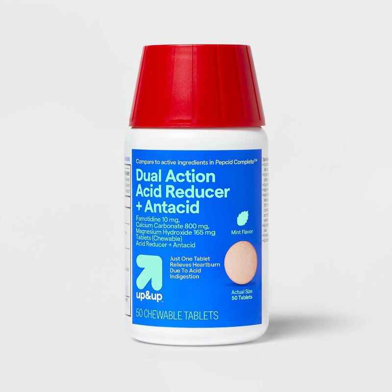 slide 1 of 4, Famotidine 10mg Dual-Action Acid Controller Chew Tablets - Mint Flavor - 50ct - up&up™, 50 ct; 10 mg