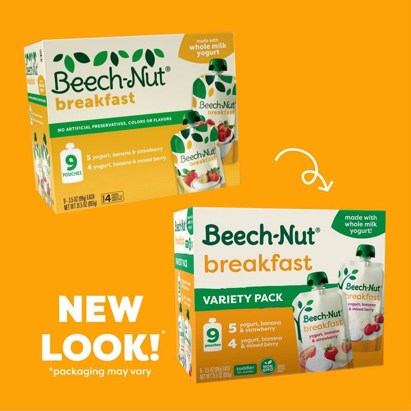 slide 3 of 7, Beech-Nut Fruit & Yogurt Baby Food Pouches, Breakfast Variety Pack - 9ct Pouches, 9 ct