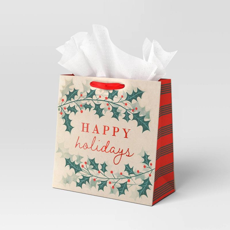 slide 2 of 3, Christmas Modern Heritage Gift Bag Large Square Happy Holidays - Wondershop™, 1 ct