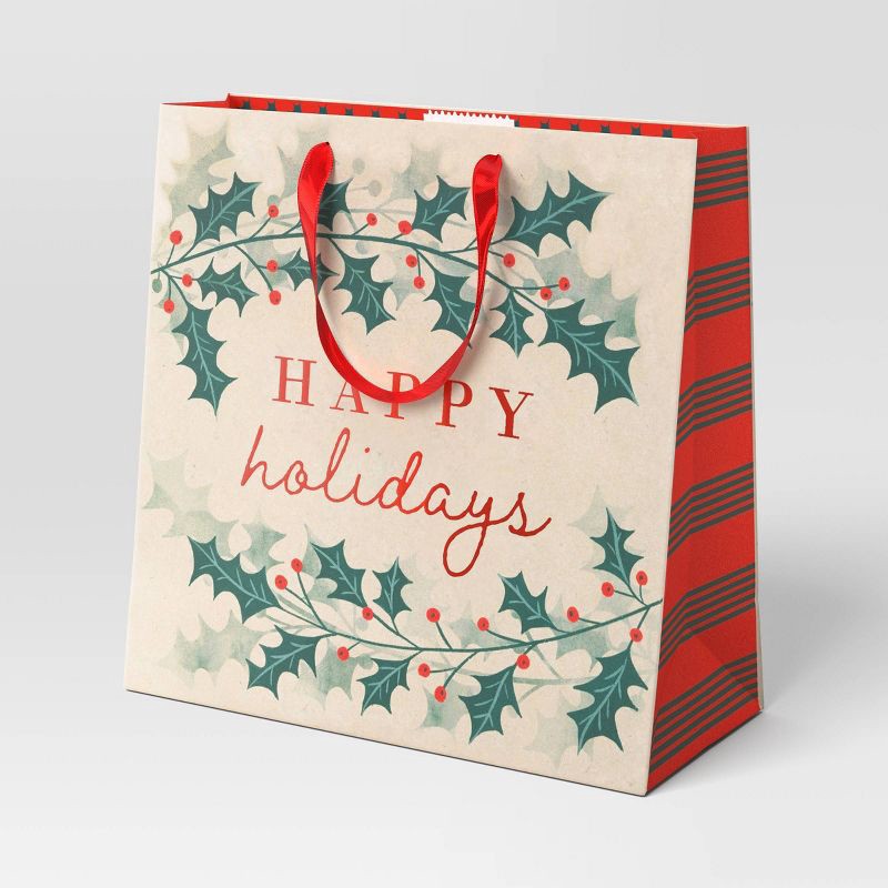 slide 1 of 3, Christmas Modern Heritage Gift Bag Large Square Happy Holidays - Wondershop™, 1 ct