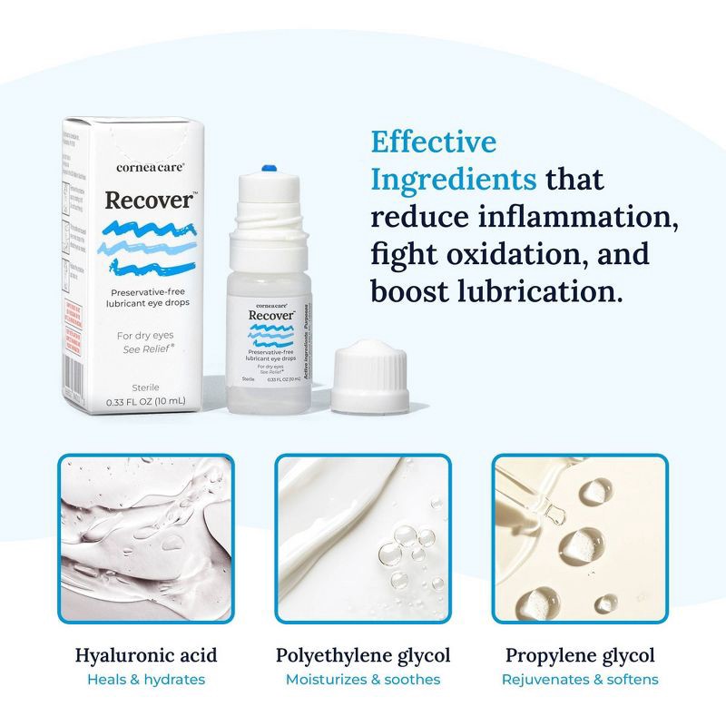 slide 7 of 9, CorneaCare Recover, Hydrating, Preservative-Free Lubricating Eye Drops for Dry Eye Relief - 10mL(300 drops), 10 ml