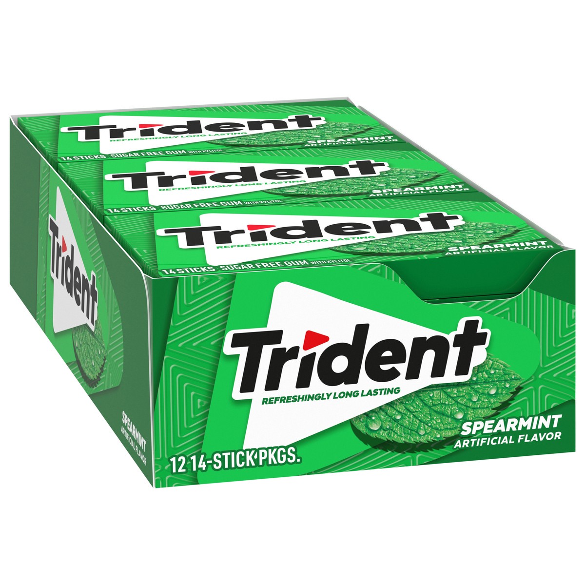 slide 4 of 9, Trident Spearmint Sugar Free Gum, Spearmint Gum, 12 Packs of 14 Pieces (168 Total Pieces), 11.26 oz