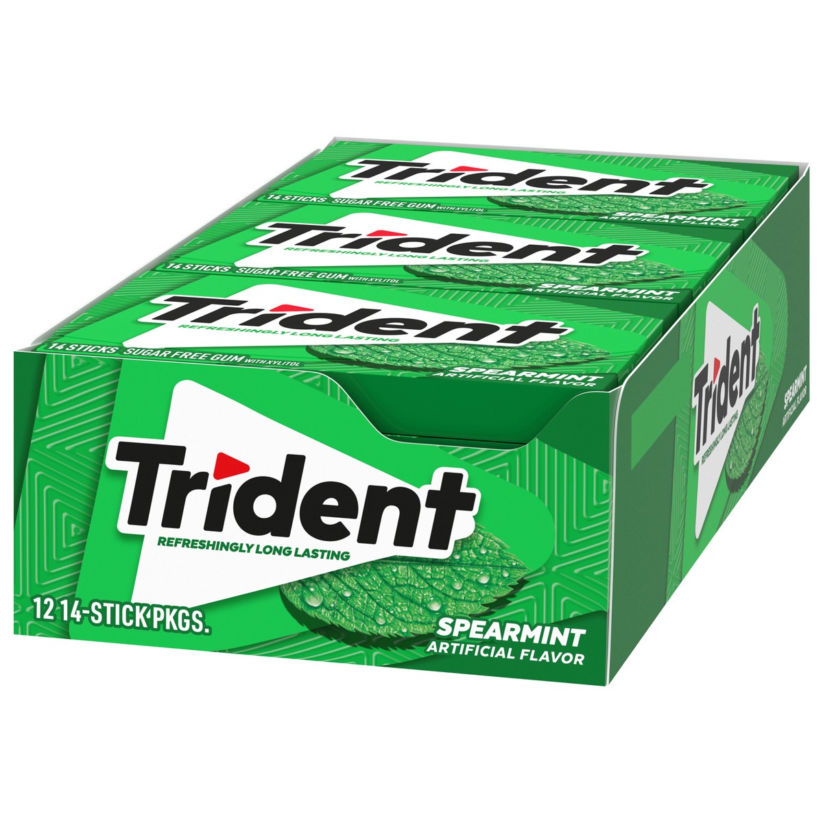 slide 7 of 9, Trident Spearmint Sugar Free Gum, Spearmint Gum, 12 Packs of 14 Pieces (168 Total Pieces), 11.26 oz