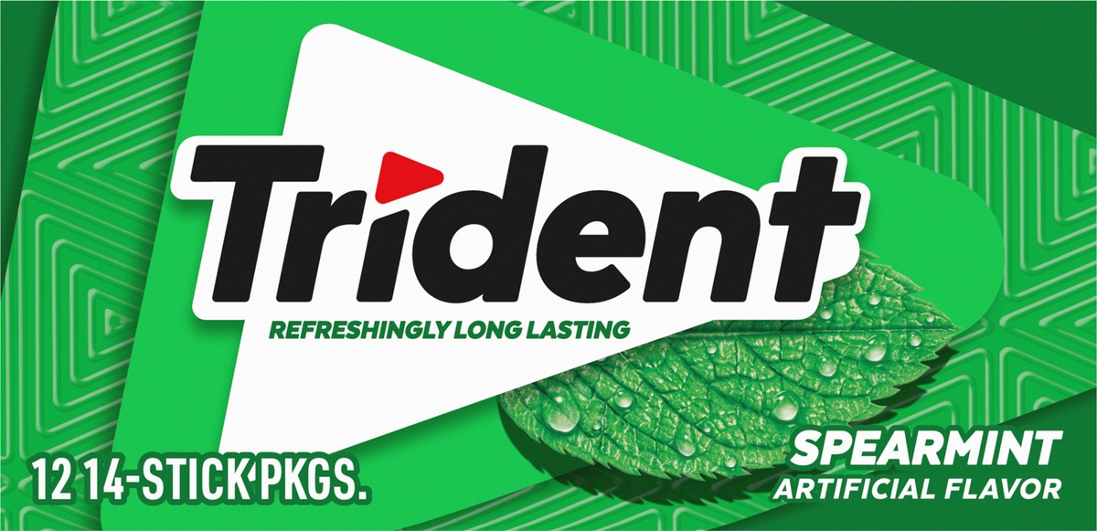 slide 6 of 9, Trident Spearmint Sugar Free Gum, Spearmint Gum, 12 Packs of 14 Pieces (168 Total Pieces), 11.26 oz