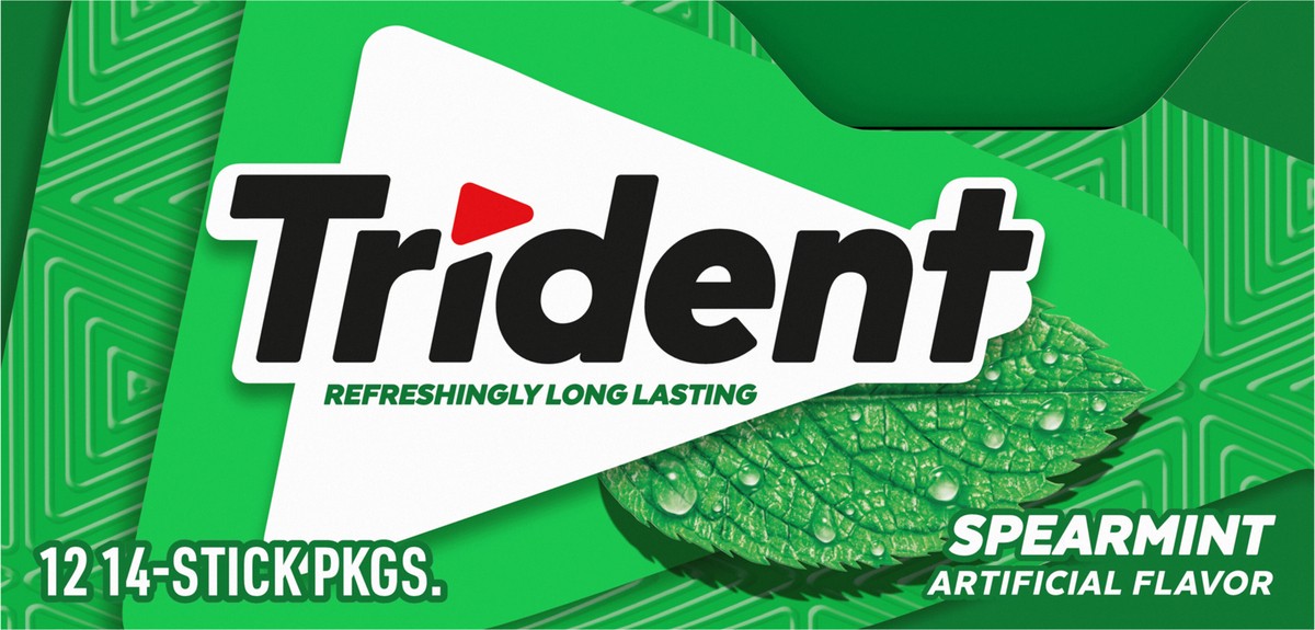 slide 9 of 9, Trident Spearmint Sugar Free Gum, Spearmint Gum, 12 Packs of 14 Pieces (168 Total Pieces), 11.26 oz