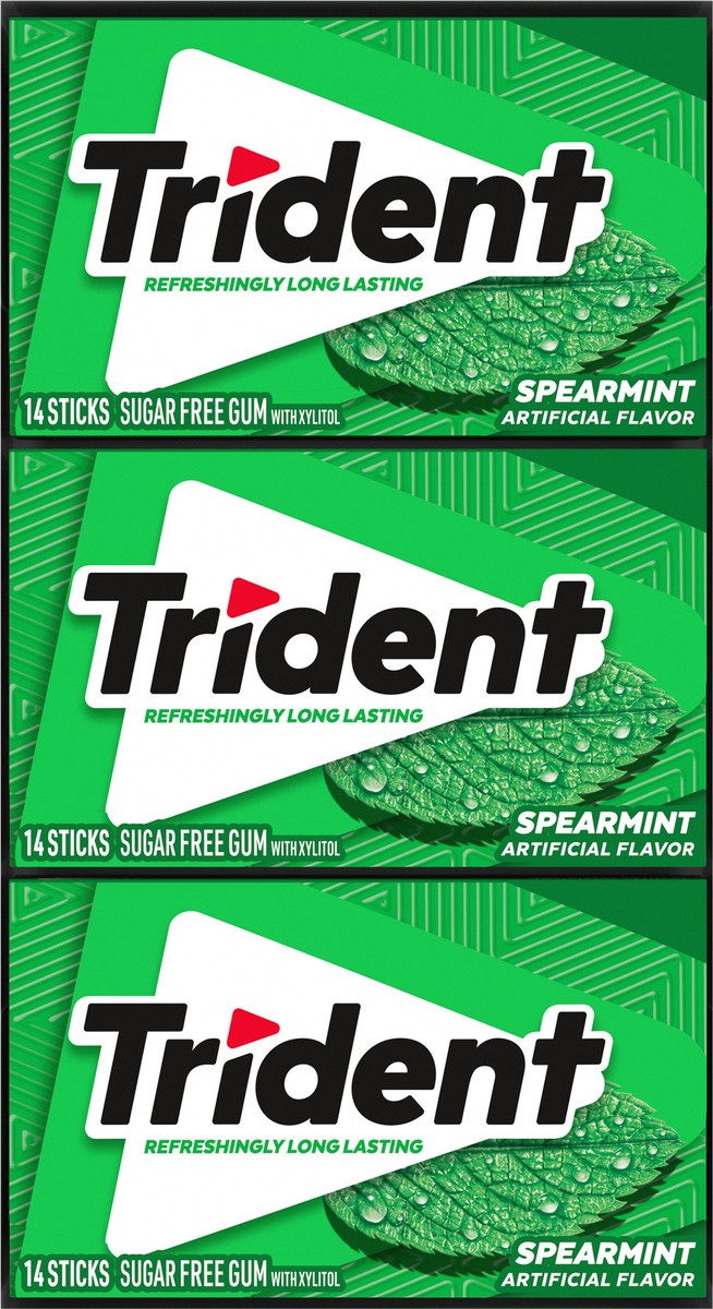 slide 8 of 9, Trident Spearmint Sugar Free Gum, Spearmint Gum, 12 Packs of 14 Pieces (168 Total Pieces), 11.26 oz