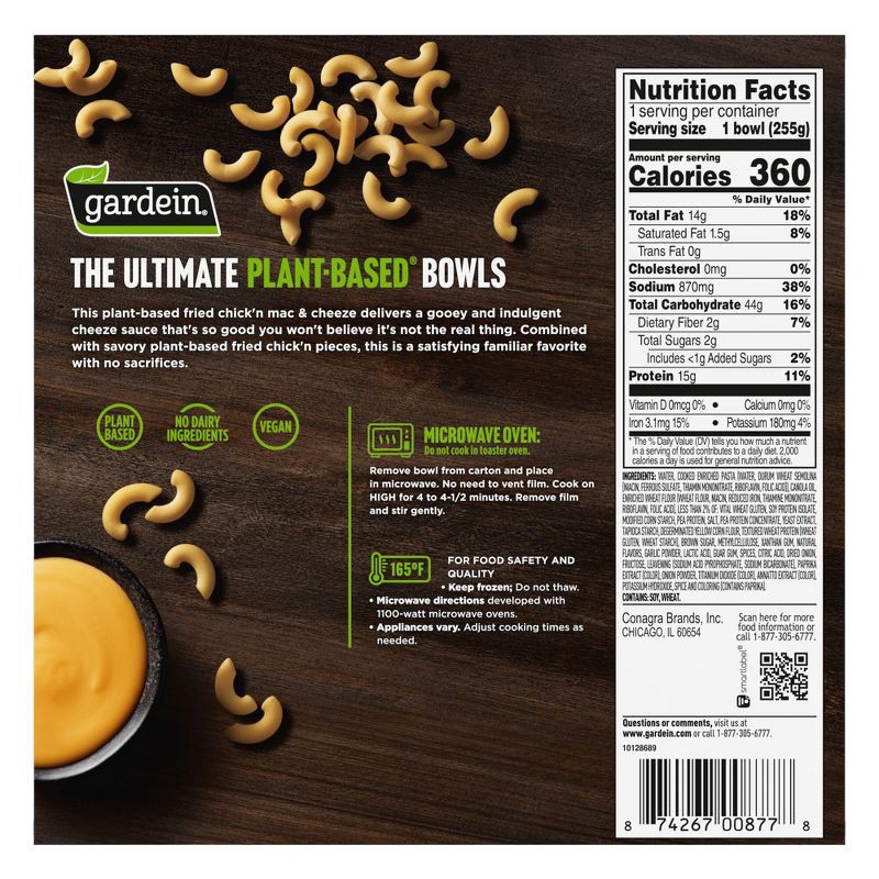 slide 7 of 7, Gardein Ultimate Frozen Vegan Fried Chick'n Mac & Cheeze Bowl - 9oz, 9 oz