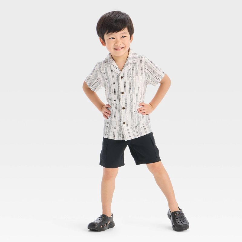 slide 3 of 3, Toddler Boys' Striped Woven Shirt - Cat & Jack™ Black/White 4T, 1 ct