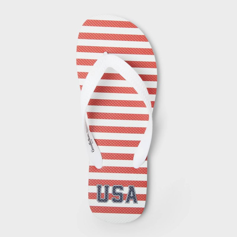 slide 3 of 5, Men's Brent Americana Flip Flop Sandals - Goodfellow & Co™ Red/White S: Thong Strap, Open Toe, Non-Marking Outsole, Medium Width, 1 ct