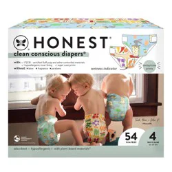 The Honest Company Clean Conscious Diapers Be Hoppy & Pickle Up - Size 4 - 54ct: 22-37 lbs, Wetness Indicator, Hypoallergenic, Elastic Sides
