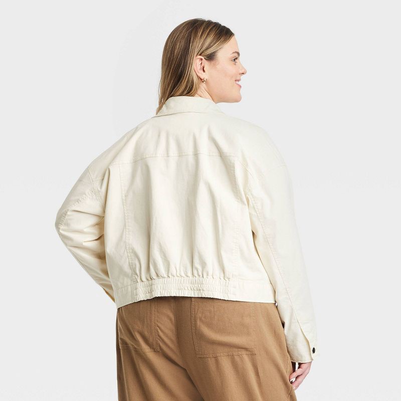 slide 2 of 3, Women's Trucker Jacket - Universal Thread™ Cream XXL: Cotton Blend, Recycled Cotton, Spandex, Lightweight Twill,, 1 ct