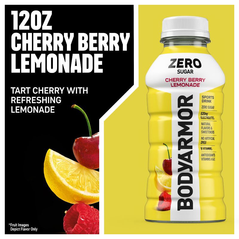 slide 5 of 8, BODYARMOR ZERO Cherry Berry Lemonade - 8pk/12 fl oz Bottles, 8 ct; 12 fl oz