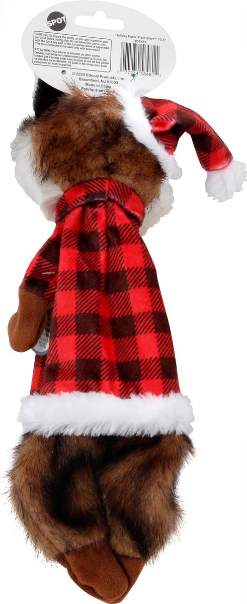 slide 4 of 8, Spot Dog Toy, Holiday Furzz Plaid Shirt, 13.5 Inches, 1 ct