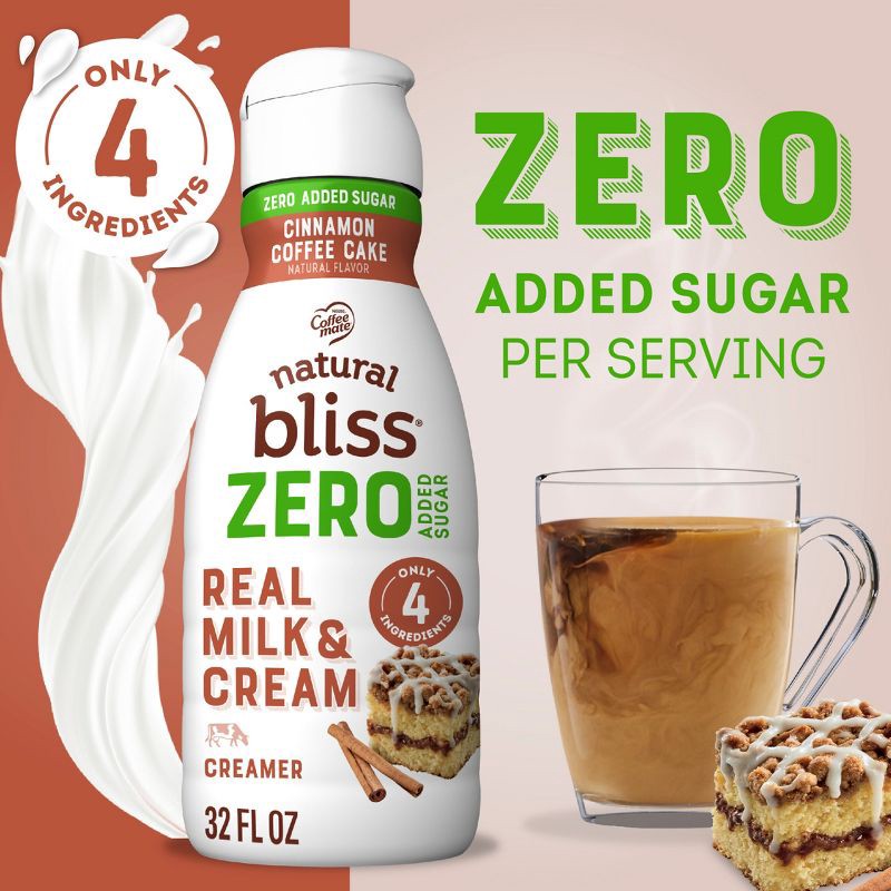 slide 3 of 8, Natural Bliss Zero Added Sugar Cinnamon Coffee Cake Creamer - 32 fl oz, 32 fl oz