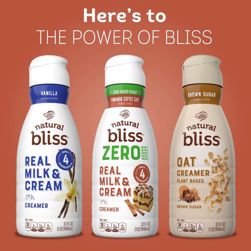 slide 5 of 8, Natural Bliss Zero Added Sugar Cinnamon Coffee Cake Creamer - 32 fl oz, 32 fl oz