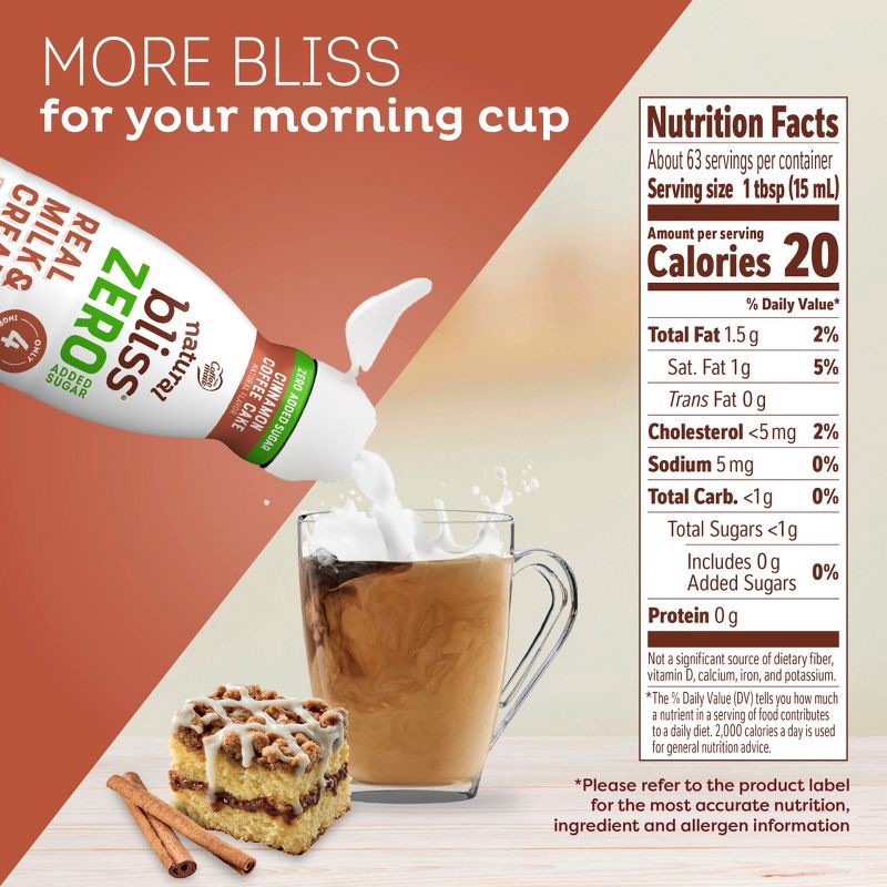 slide 6 of 8, Natural Bliss Zero Added Sugar Cinnamon Coffee Cake Creamer - 32 fl oz, 32 fl oz
