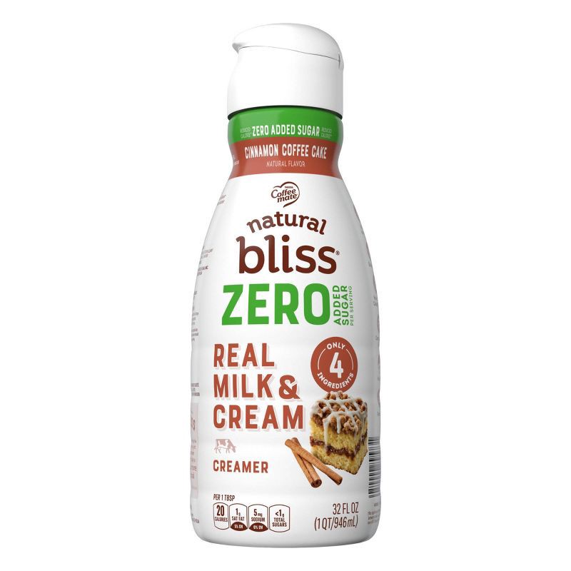 slide 8 of 8, Natural Bliss Zero Added Sugar Cinnamon Coffee Cake Creamer - 32 fl oz, 32 fl oz