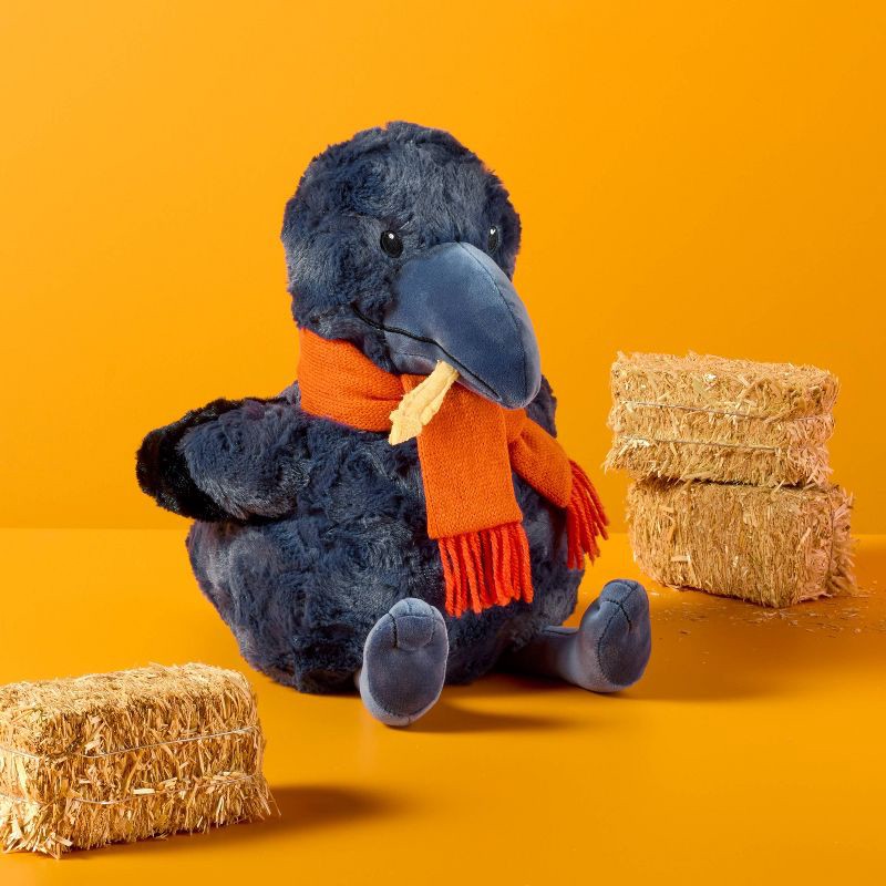 slide 3 of 3, 11" Crow with Scarf Stuffed Animal - Gigglescape™: Polyester Character Plush Toy, 11.5" Height, 0.6 lbs, 0.6 lb