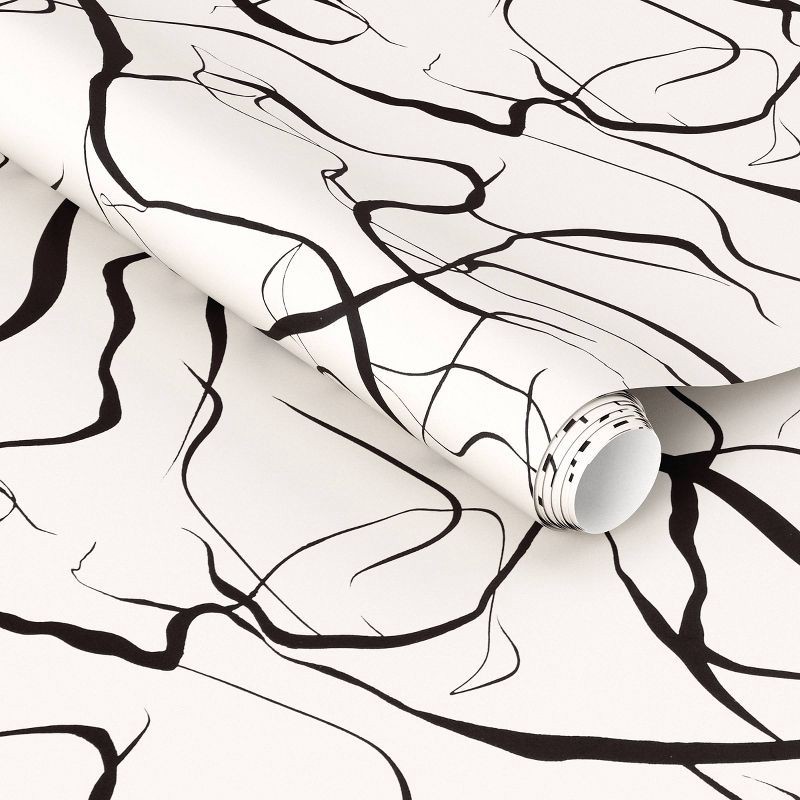 slide 2 of 4, Gestural Lines Dark Brown Peel and Stick Wallpaper - Threshold™, 1 ct