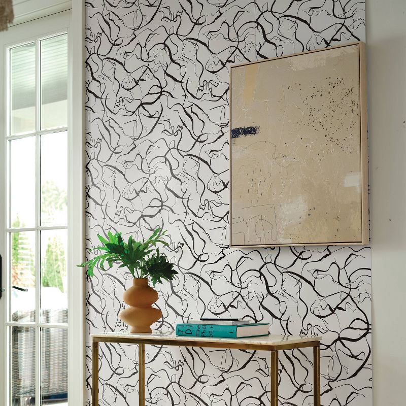 slide 3 of 4, Gestural Lines Dark Brown Peel and Stick Wallpaper - Threshold™, 1 ct