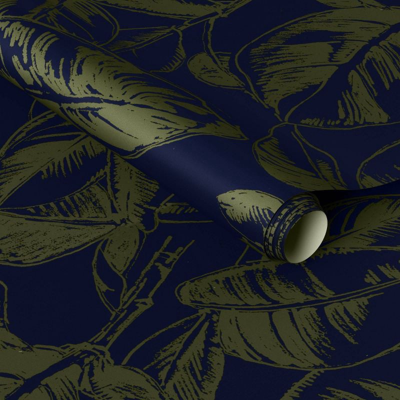 slide 1 of 4, Ficus Navy Peel and Stick Wallpaper - Threshold™, 1 ct