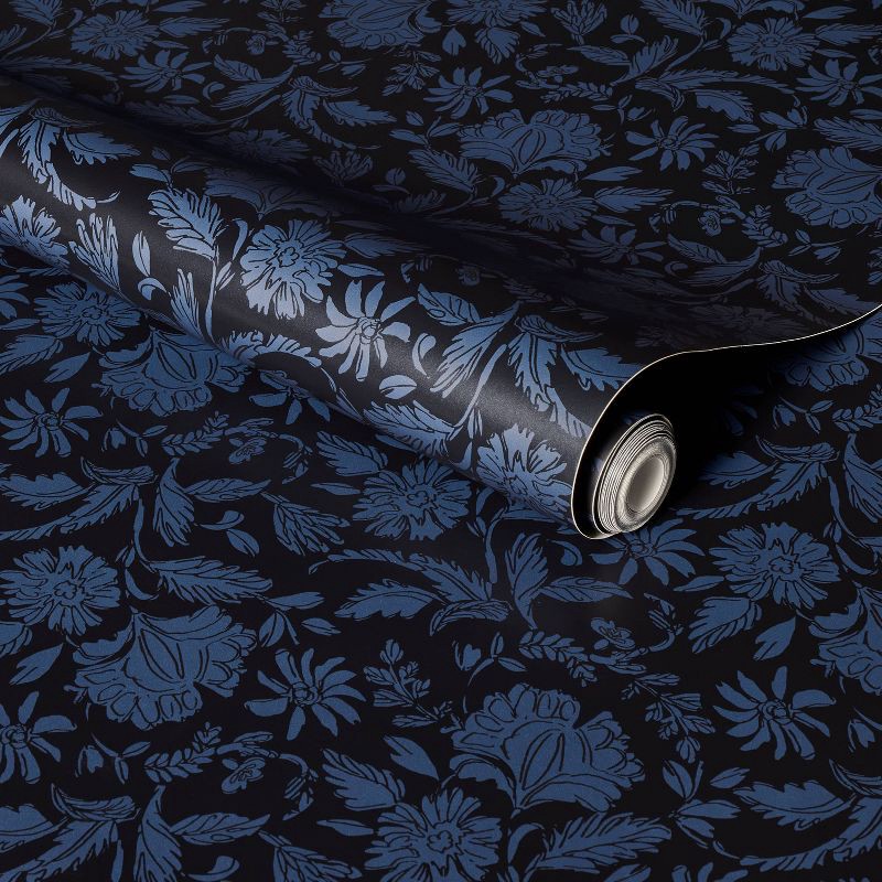 slide 1 of 3, Threshold designed w/Studio McGee Floral Striped Navy Peel and Stick Wallpaper - Threshold™, 1 ct