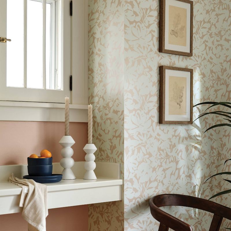 slide 2 of 4, Brushstroke Floral Light Pink Peel and Stick Wallpaper - Threshold™, 1 ct