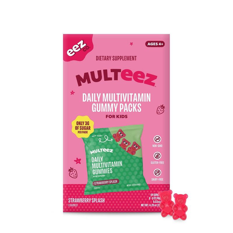 slide 1 of 9, The Eez Co. Multeez Daily Multivitamin Gummy Packs for Kids - Strawberry Splash - 3.2oz/8pk, 3.2 oz, 8 ct