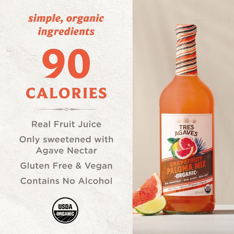 slide 2 of 6, Tres Agaves Organic Grapefruit Paloma Margarita Mix - 1.0L Bottle, 1.0 liter
