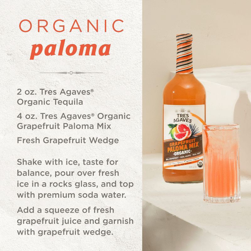 slide 4 of 6, Tres Agaves Organic Grapefruit Paloma Margarita Mix - 1.0L Bottle, 1.0 liter