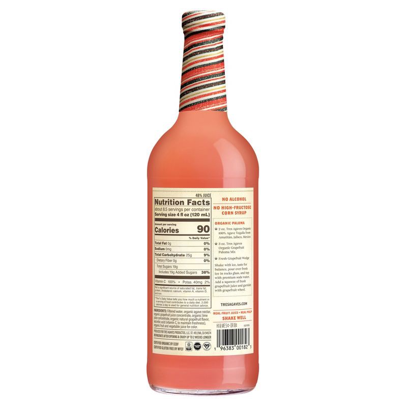 slide 6 of 6, Tres Agaves Organic Grapefruit Paloma Margarita Mix - 1.0L Bottle, 1.0 liter
