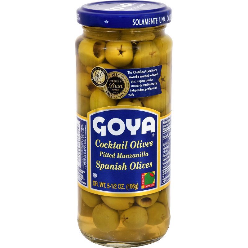 slide 1 of 4, Goya Pitted Manzanilla Cocktail Olives Spanish Olives, 5.5 oz